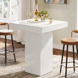Tribesigns - Square Bar Table, Modern Kitchen Dining Table, Counter Height Pub Cocktail Tables for Dining Room, Tavern, Coffee Corner - White