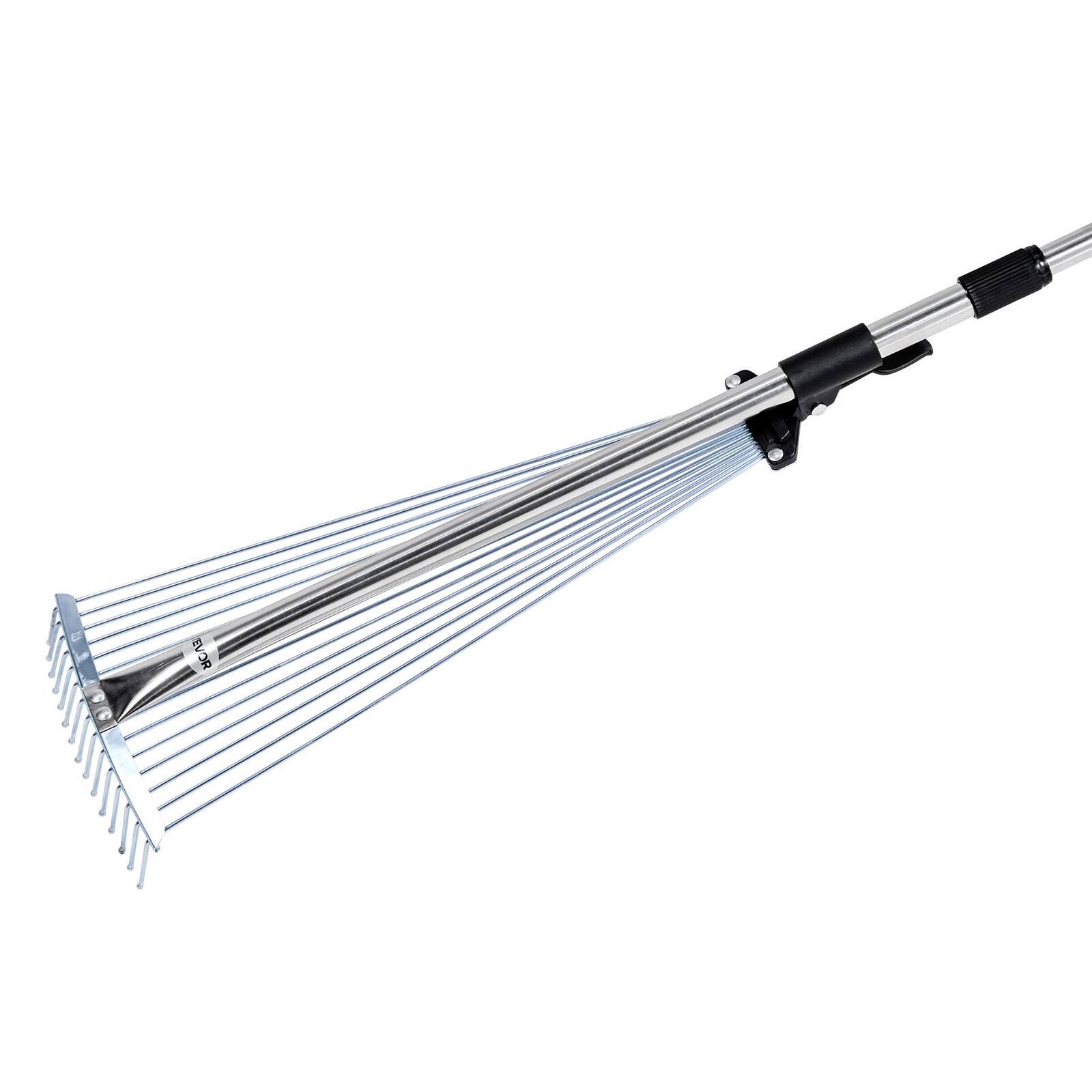 Alt View 5. VEVOR - Adjustable Garden Rake with 15 Metal Tines, 7.5-22.4 Inch Expandable Head & 32-63 Inch Extendable Handle - Metallic.