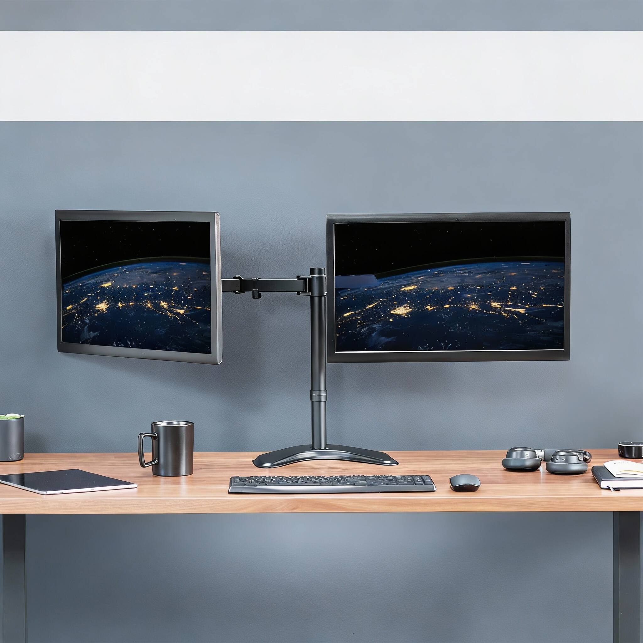 Alt View 3. Frangdom - Dual Monitor Stand Heavy-Duty Freestanding - White M-13" - 27" screens.