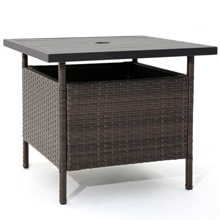 Alt View 3. Mondawe - Square Wicker Patio Side Table w/ Umbrella Hole, Rattan Outdoor Bistro Table for Poolside Garden - Black.