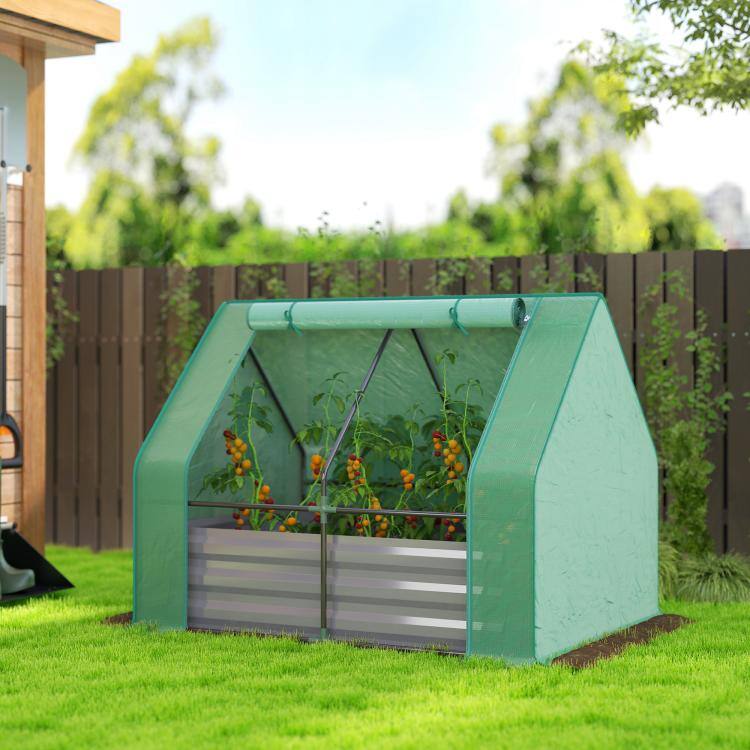 Alt View 1. PULUZ - 4 x 3ft Raised Garden Bed with Mini Greenhouse, Galvanized Raised Garden Bed with Cover - Green and Dark Gray.