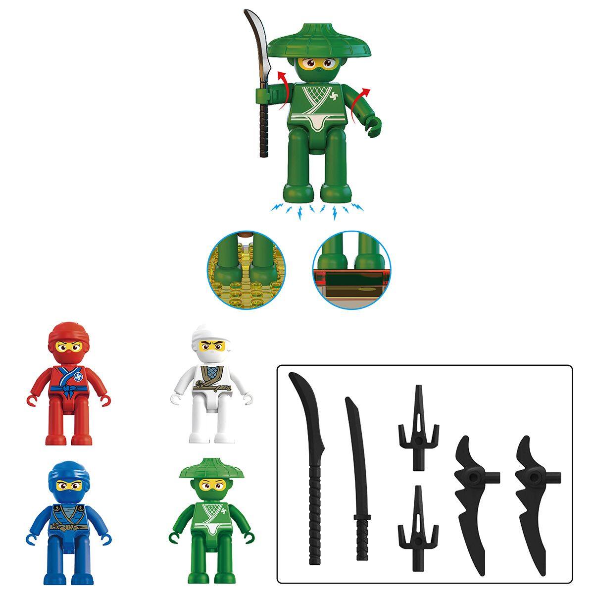 Alt View 6. PicassoTiles - PICASSO-TILES 4 PC Ninja Character Set, Magnetic Tiles and Brick Compatible Set, STEM Toys for Kids 3+ - Multicolor.
