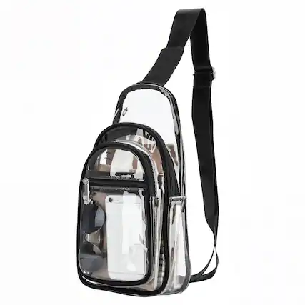 Front. Garnen - Clear Crossbody Bags for Women, Shoulder Bag Sling Bag Fanny Packs, Adjustable Stadium See Through Bag 3 Pockets - Black.