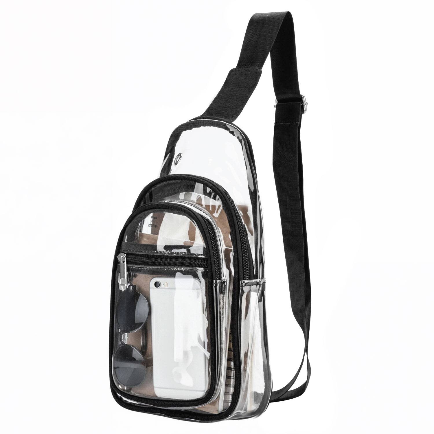 Front. Garnen - Clear Crossbody Bags for Women, Shoulder Bag Sling Bag Fanny Packs, Adjustable Stadium See Through Bag 3 Pockets - Black.