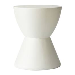 LeisureMod - Loft Fiberstone Hourglass Side Table, Weather Resistant Indoor/Outdoor Pedestal Accent Table - White