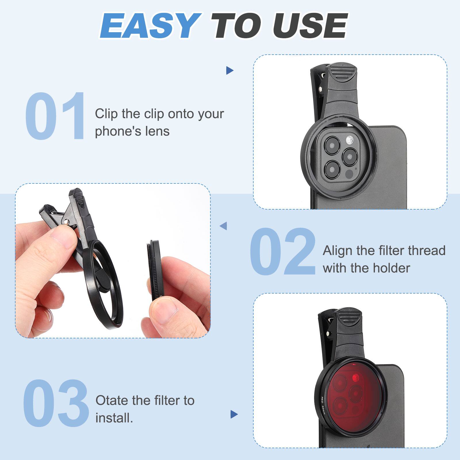 Unique Bargains 52mm Phone Camera Lens, Clip On Full Color Filter ...