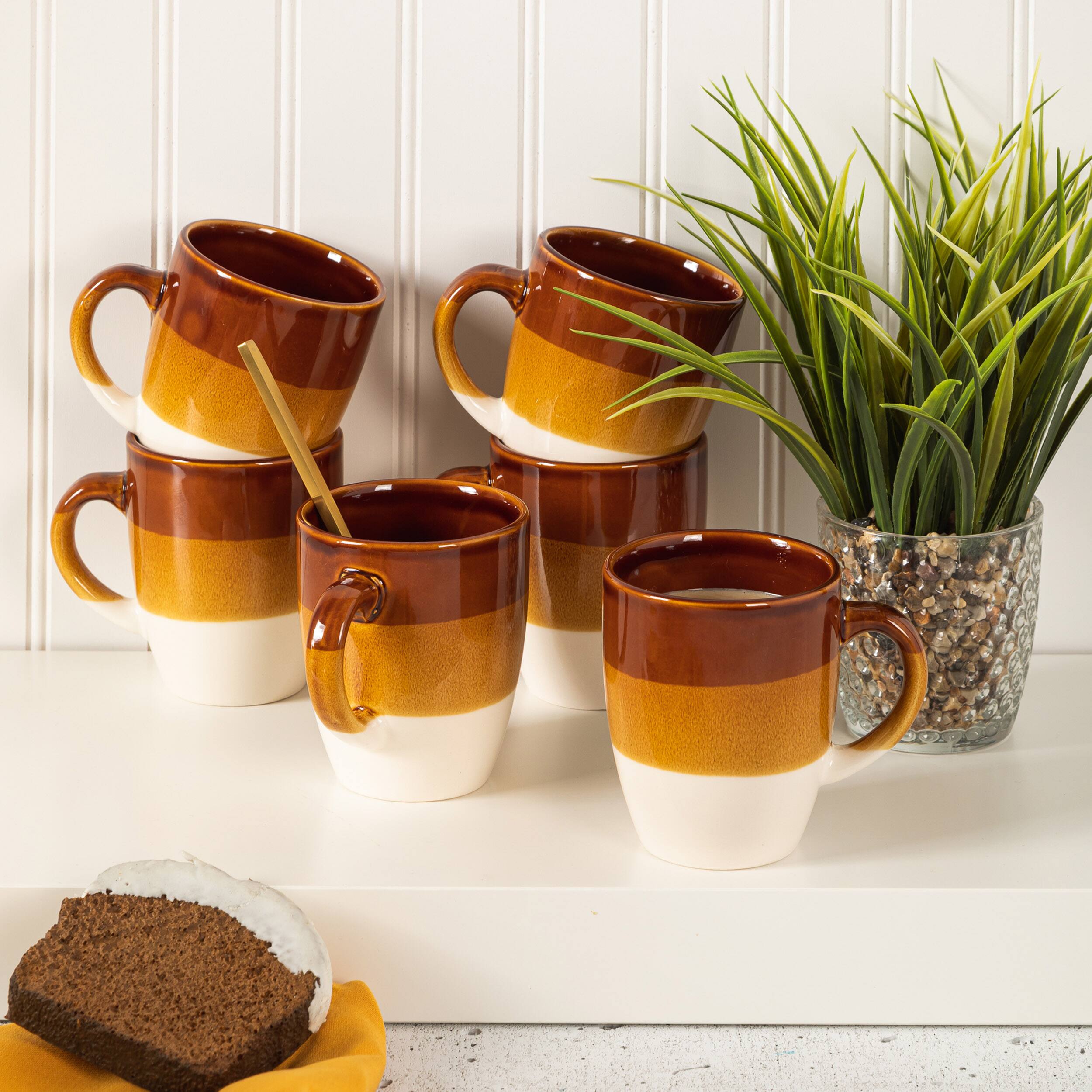 Alt View 4. Gibson - Gibson Home Yellowstone 6 Piece 12 Ounce Stoneware Mug Set in Brown and White - Brown.