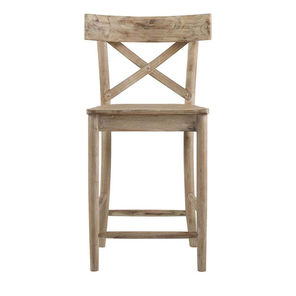FurniFact - Acacia Metal Counter Height Stool with Back - Beach