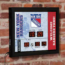 Evergreen Enterprises - New York Rangers 15" x 19" Bluetooth Scoreboard Wall Clock - Brown