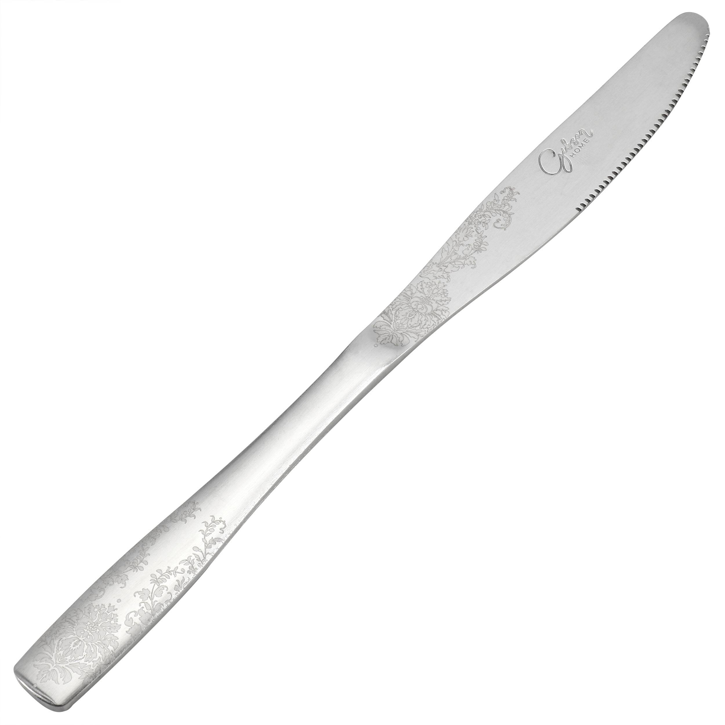 Alt View 4. Gibson - Gibson Home Bishop Hill 20 Piece Stainless Steel Floral Flatware Set in Matte Silver - Silver.