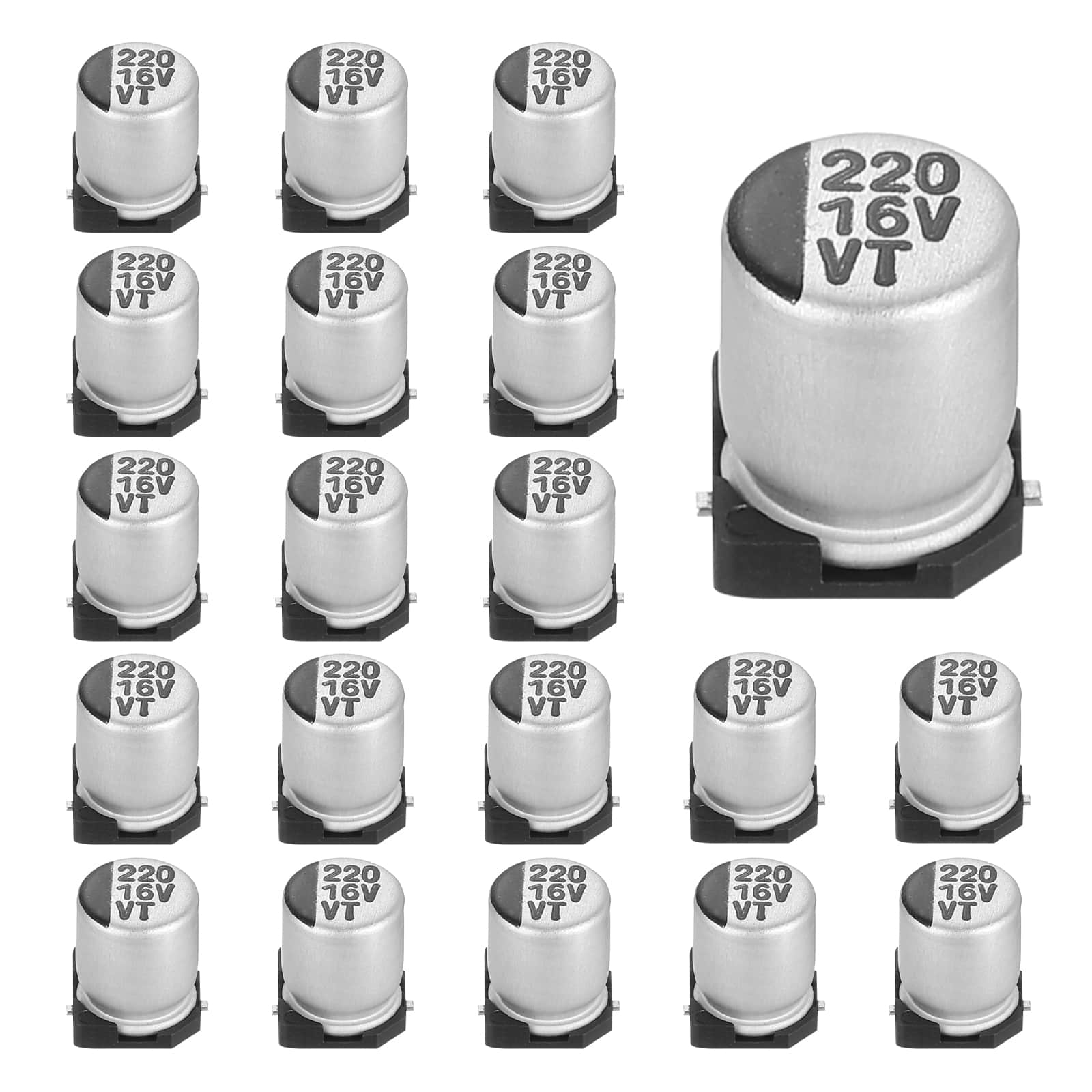 Unique Bargains - 220uF 16V SMD Aluminum Electrolytic Capacitor, Low Impedance, 6.3x7.7mm, 20pcs, for TV/Computer/DIY - Silver