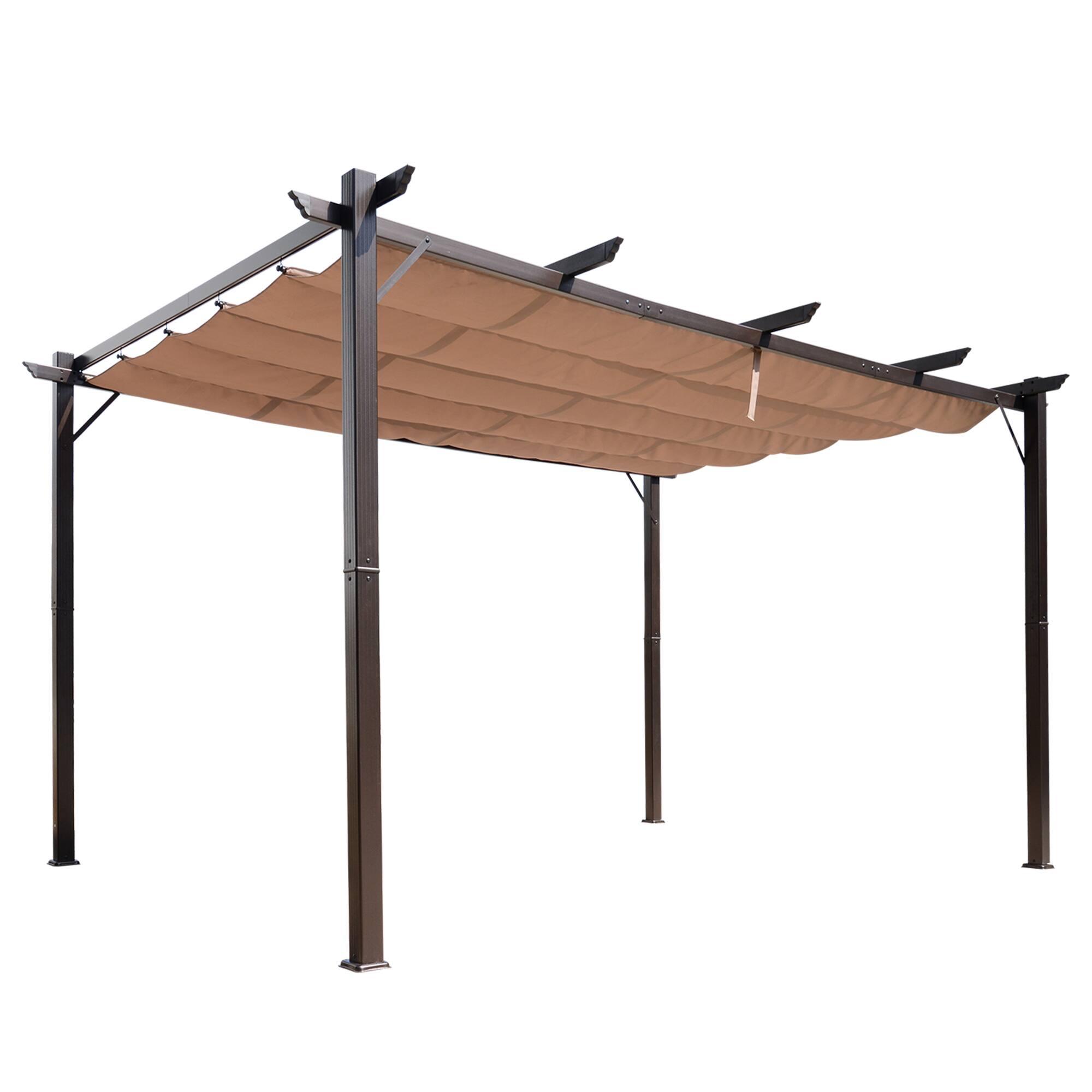 Alt View 8. Outsunny - 10' x 13' Pergola with Retractable Shade Canopy, Aluminum - Brown.