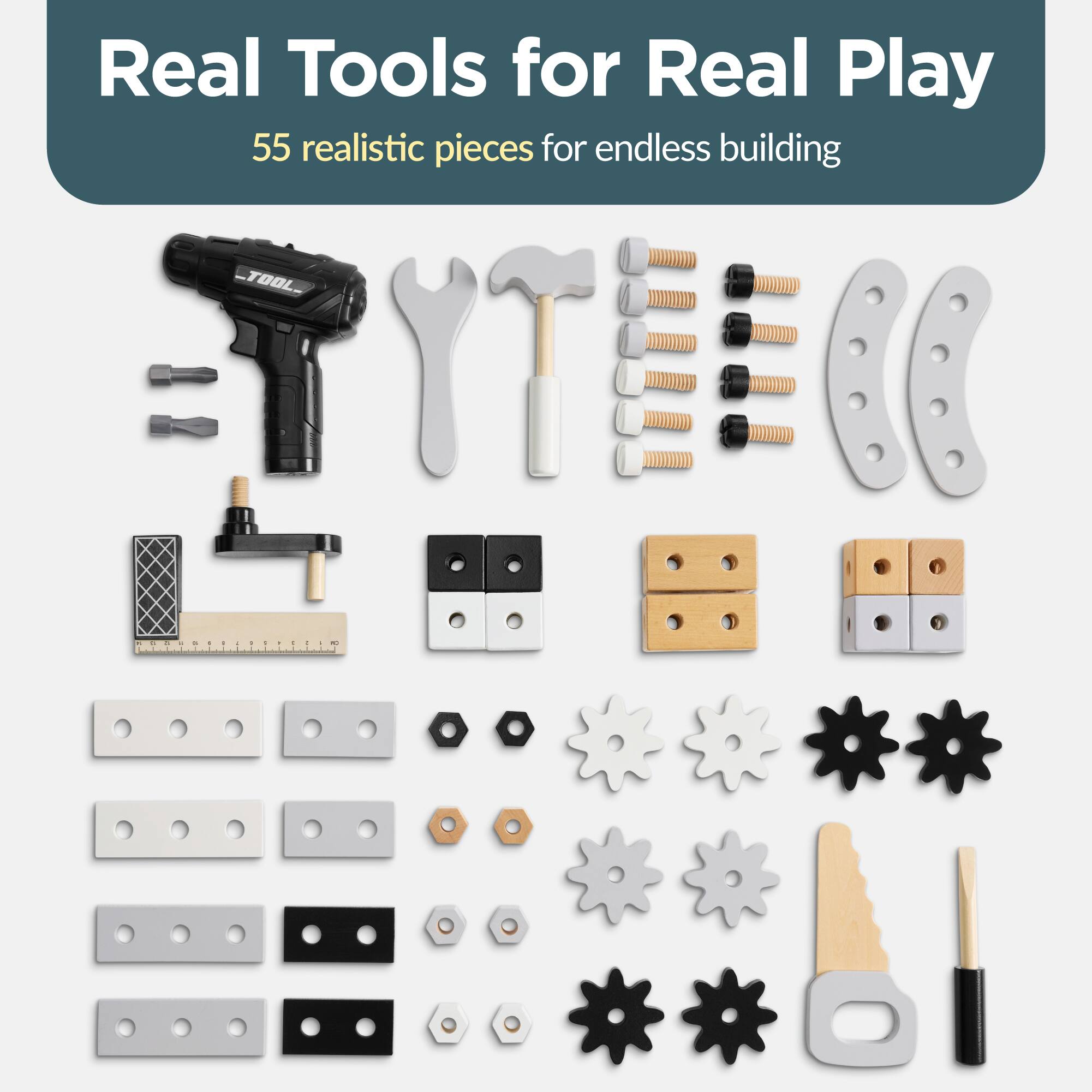 Real Tools for Real Play  
55 realistic pieces for endless building