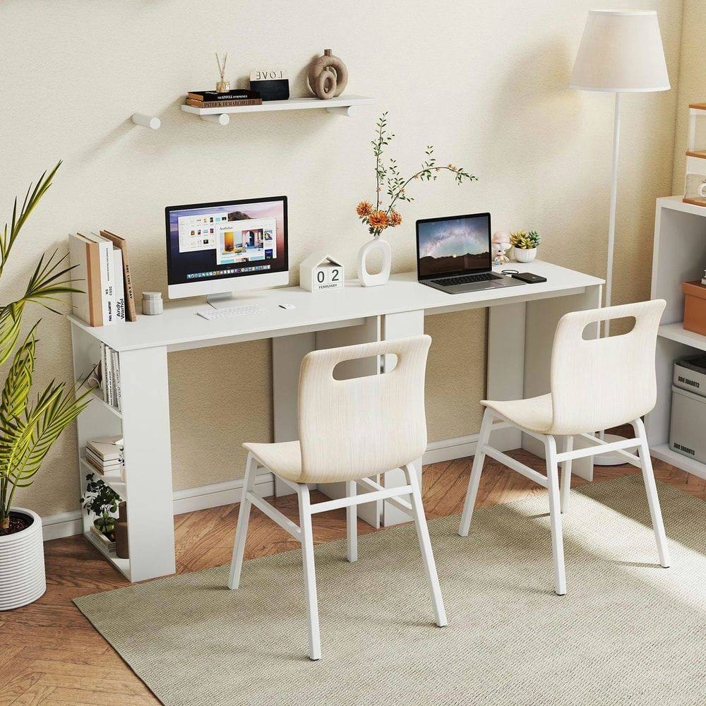 Front. Kadyn - Computer Desk with Bookshelf - Space-Saving Design for Small Areas, White - White.