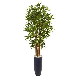BreeBe - 5' Bamboo Tree in Gray Cylinder Planter - Green