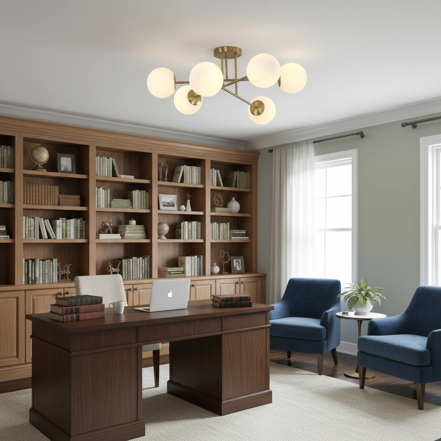 Left. Umeiluce - Modern 6-Light 30.7 Inches Semi-Flush Mount Glass Globes E12 - Brass.