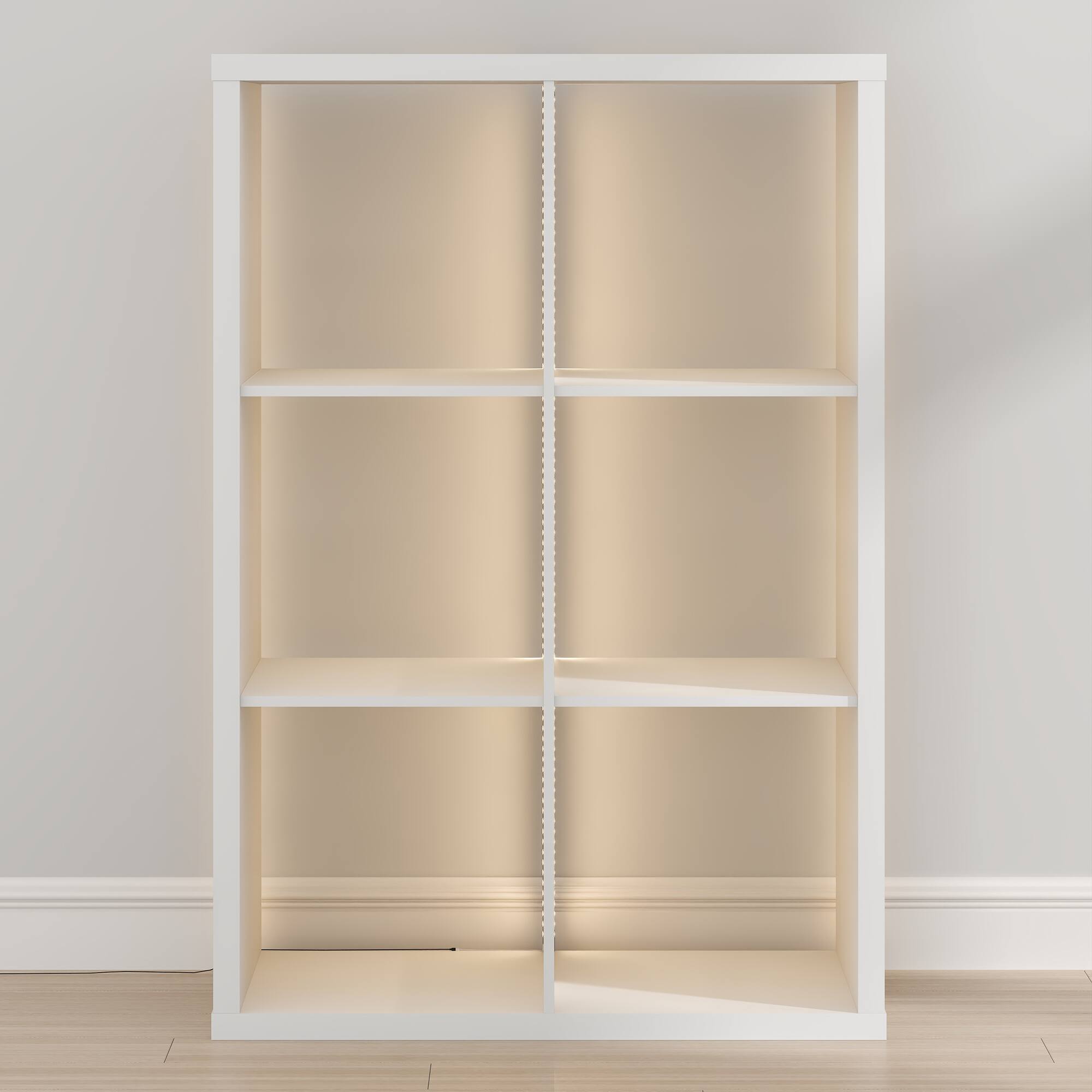 Alt View 5. Furinno - CUBICLE Book Shelf with LED Lights, 6-Cube LED Bookshelf, Reversible Extra Thick Frame Bookcase, Display Storage Shelves - White.