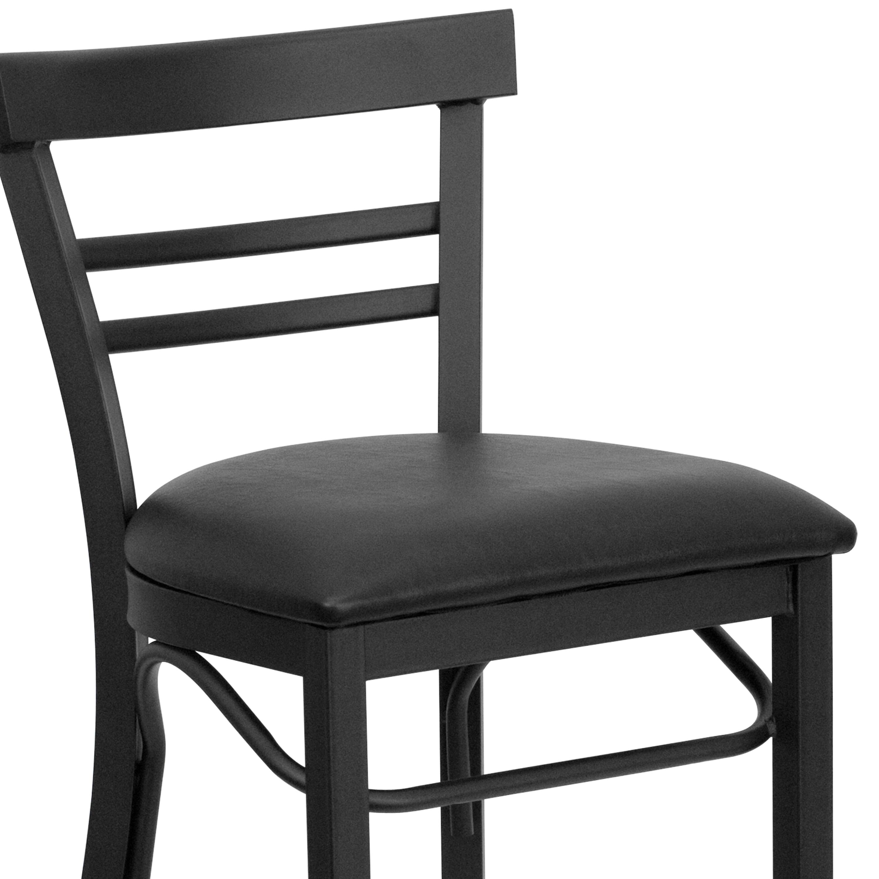 Alt View 9. Emma + Oliver - Two-Slat Ladder Back Metal Restaurant Dining Barstool - Black Vinyl Seat/Black Metal Frame.