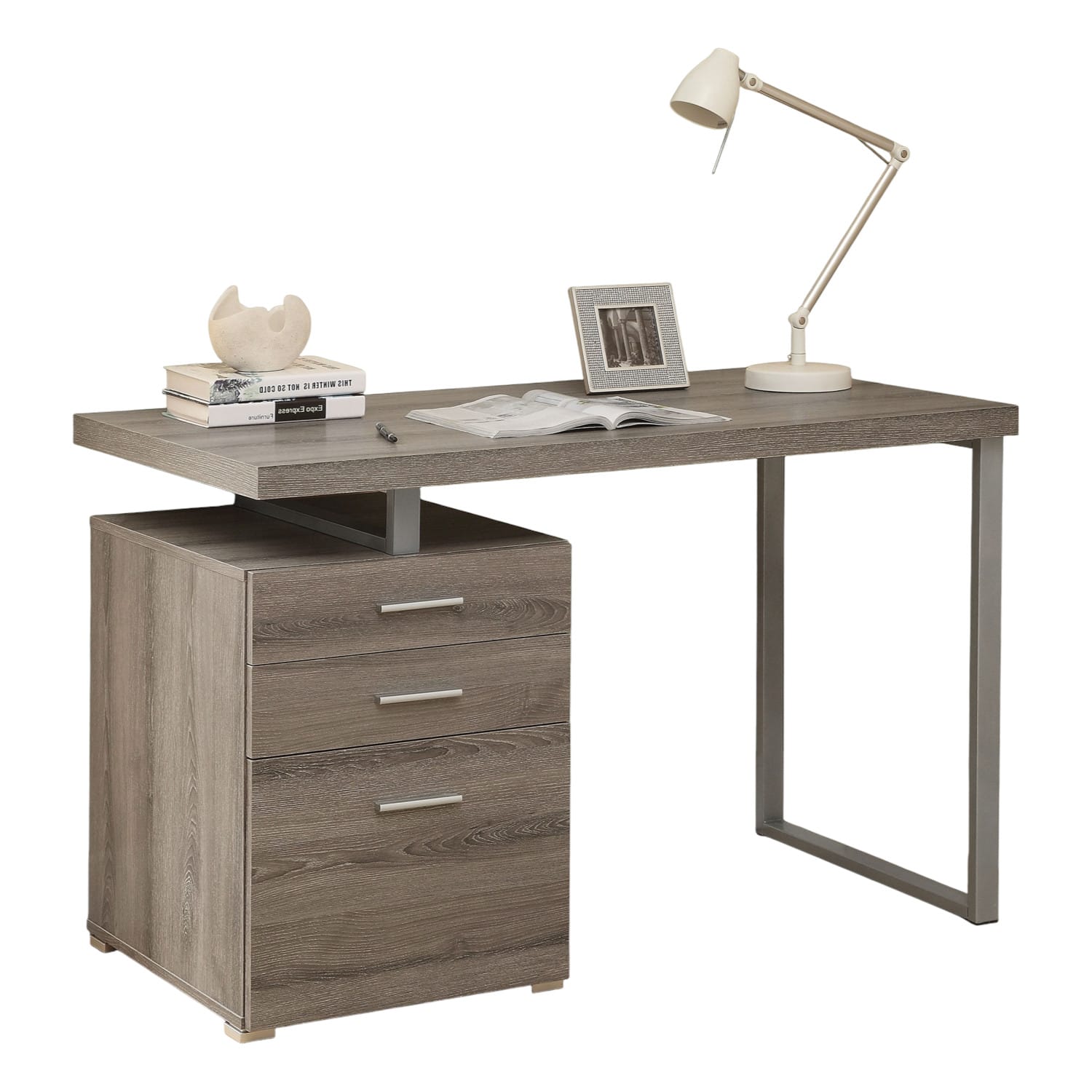 SlickBlue - Reversible Office Desk with File Drawer Storage, Modern Design - Dark Taupe