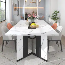 Espafurni - 78 Inch Modern Rectangular Dining Table for 6 - 8, Waterproof Top & Adjustable Legs - White