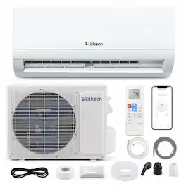 Lithzen - 12000 BTU Mini Split AC/Heating System with 1 Ton Heat Pump & Installation Kit 115V - White
