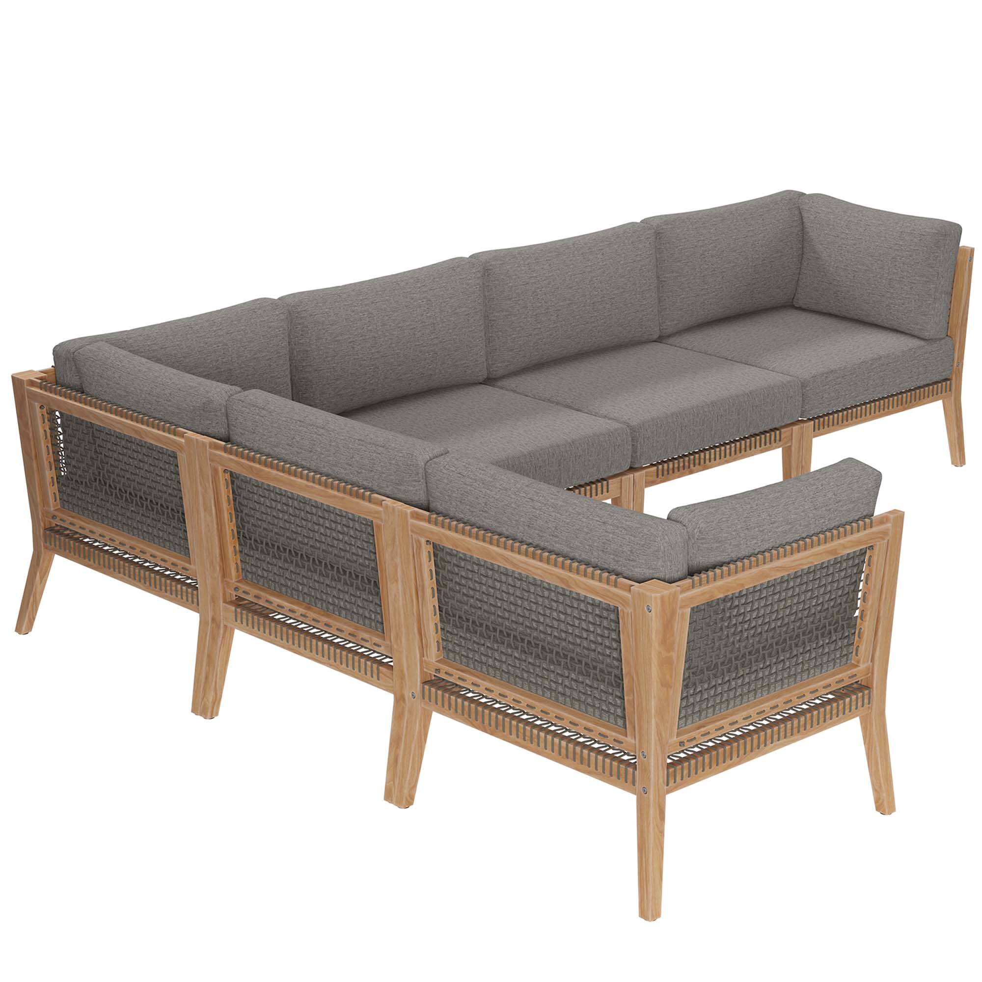 Left. Modway - Clearwater 6-Piece Outdoor Patio Teak Wood Sectional Sofa by Modway - Gray Graphite.