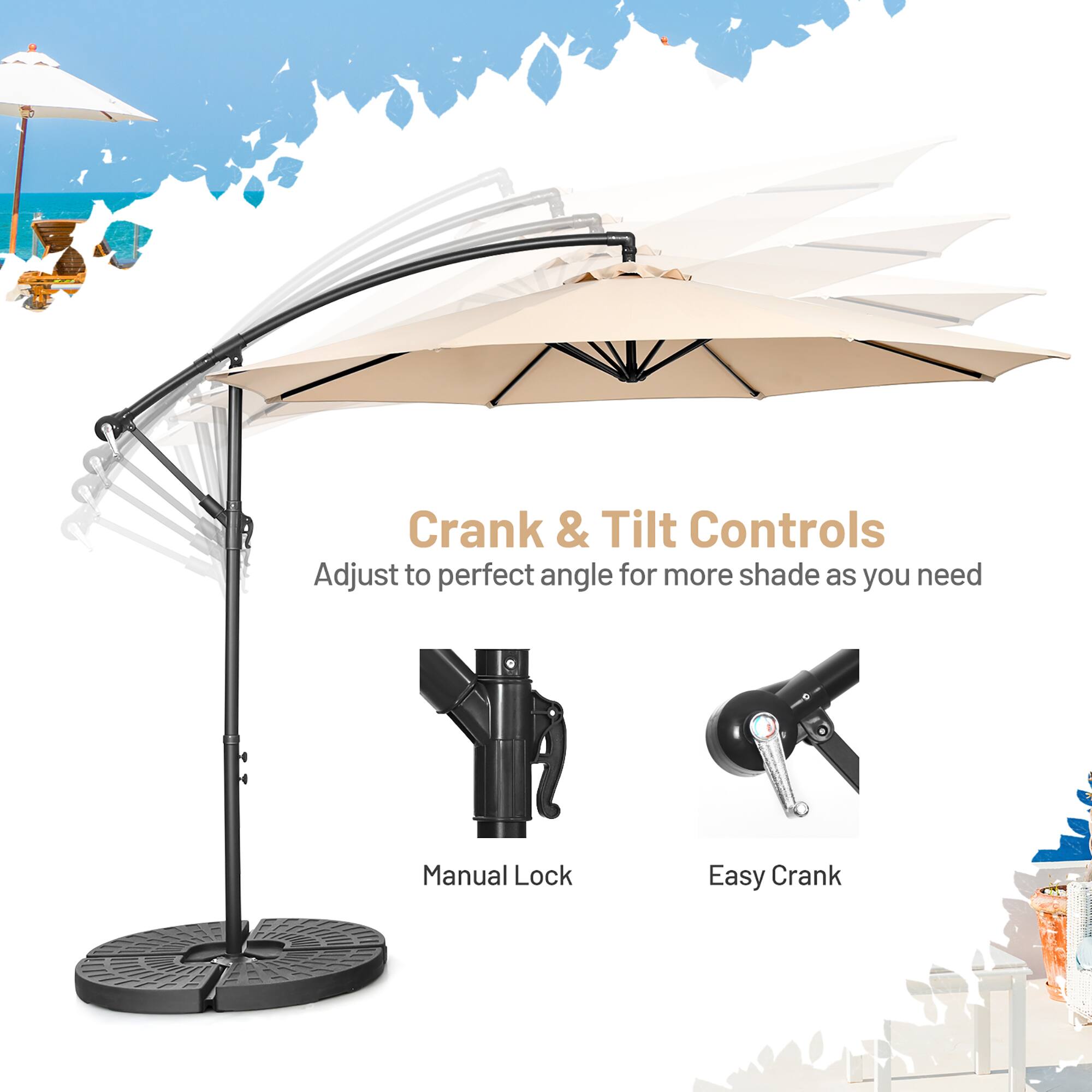 Crank & Tilt Controls: Adjust to perfect angle for more shade as you need. Manual Lock. Easy Crank.