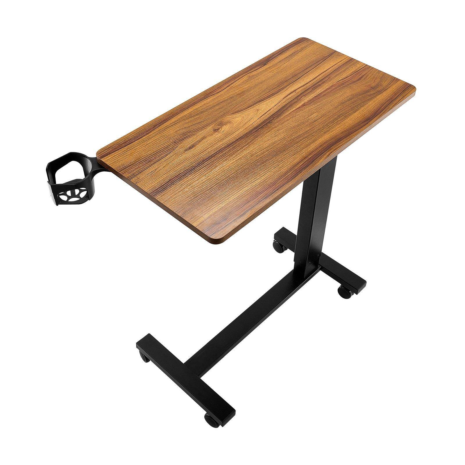 Alt View 8. Glintex - Electric Overbed Table with Wheels, Height Adjustable Rolling Laptop Desk with Cup Holder, Bedside Table for Home Office - Brown.