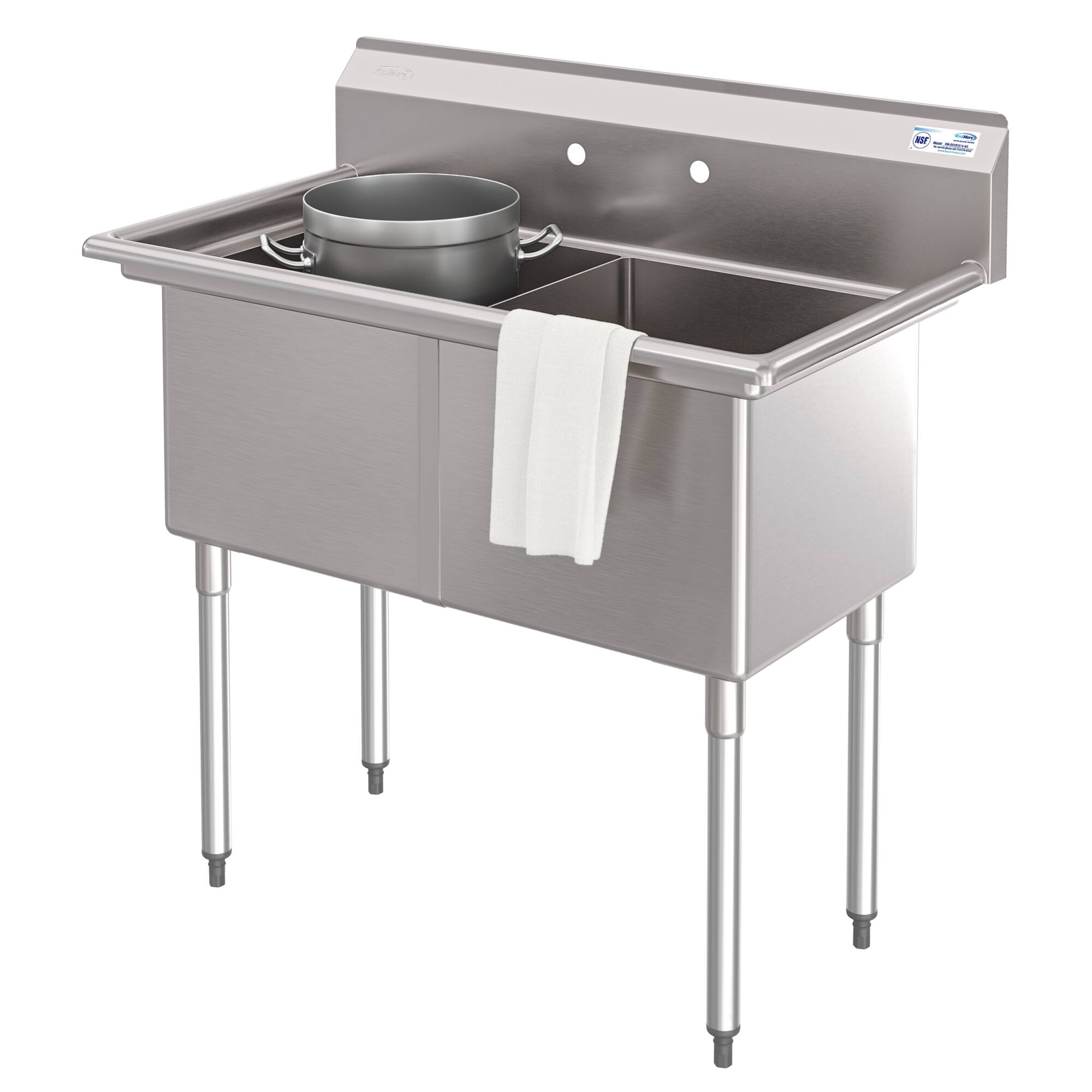 Angle. Koolmore - 42 in. 18-Gauge 2-Compartment  Sink with Backsplash, Bowl Dimensions 18"x18"x14" in Stainless-Steel - Stainless Steel.