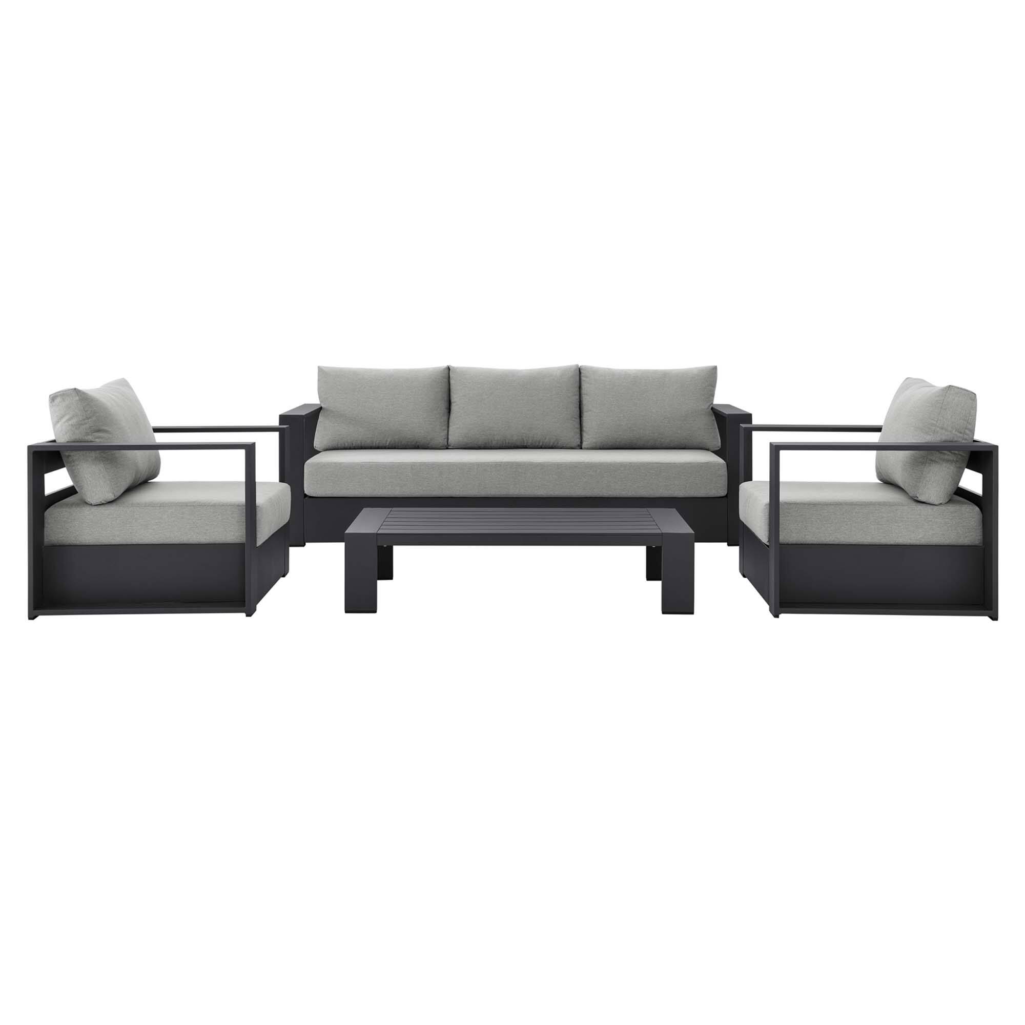 Alt View 1. Modway - Tahoe 4-Piece Outdoor Patio Set - Powder-Coated Aluminum, Cushioned Sofa, 2 Armchairs, Coffee Table - Gray Gray.