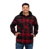 Front. Mobile Warming - Men's Flannel Heated Hoodie Jacket - Black/Red.