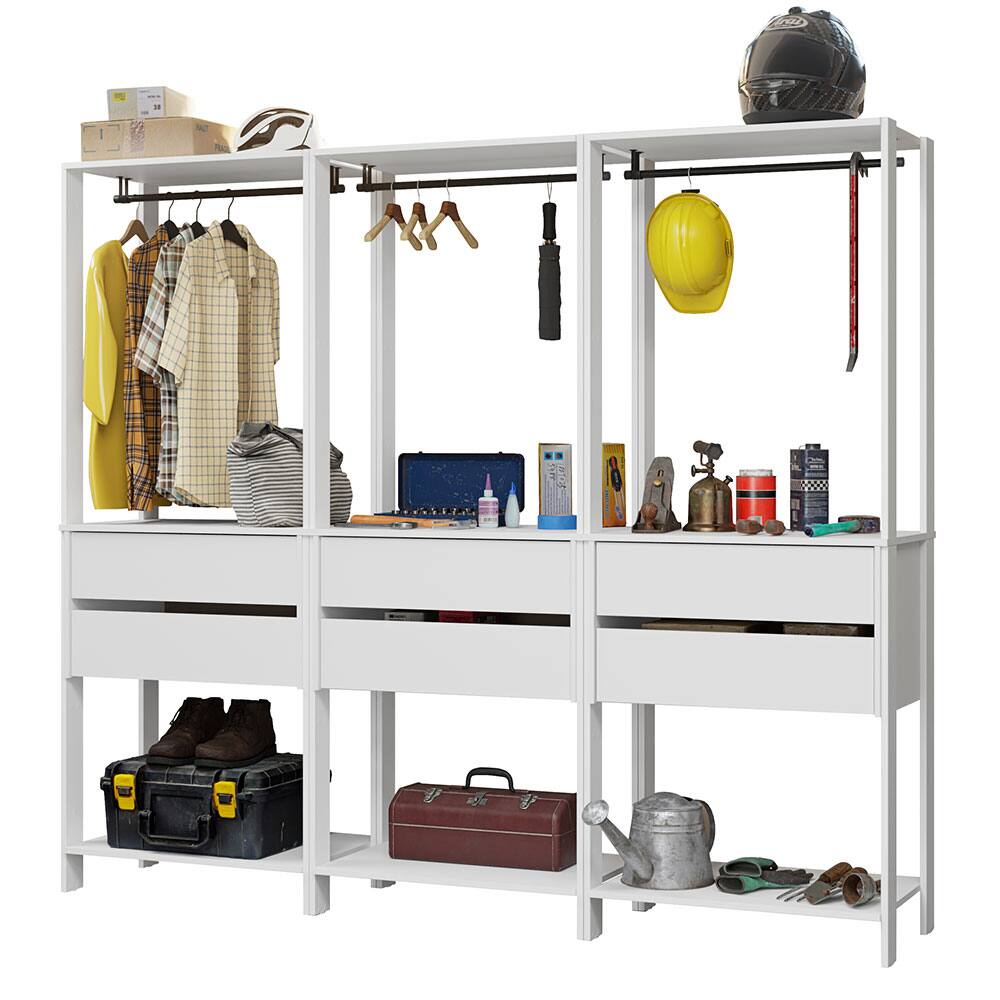 Angle. Madesa - Madesa Garage Storage Rack with 6 Drawers and Hanging Spaces 82"L - White - White.
