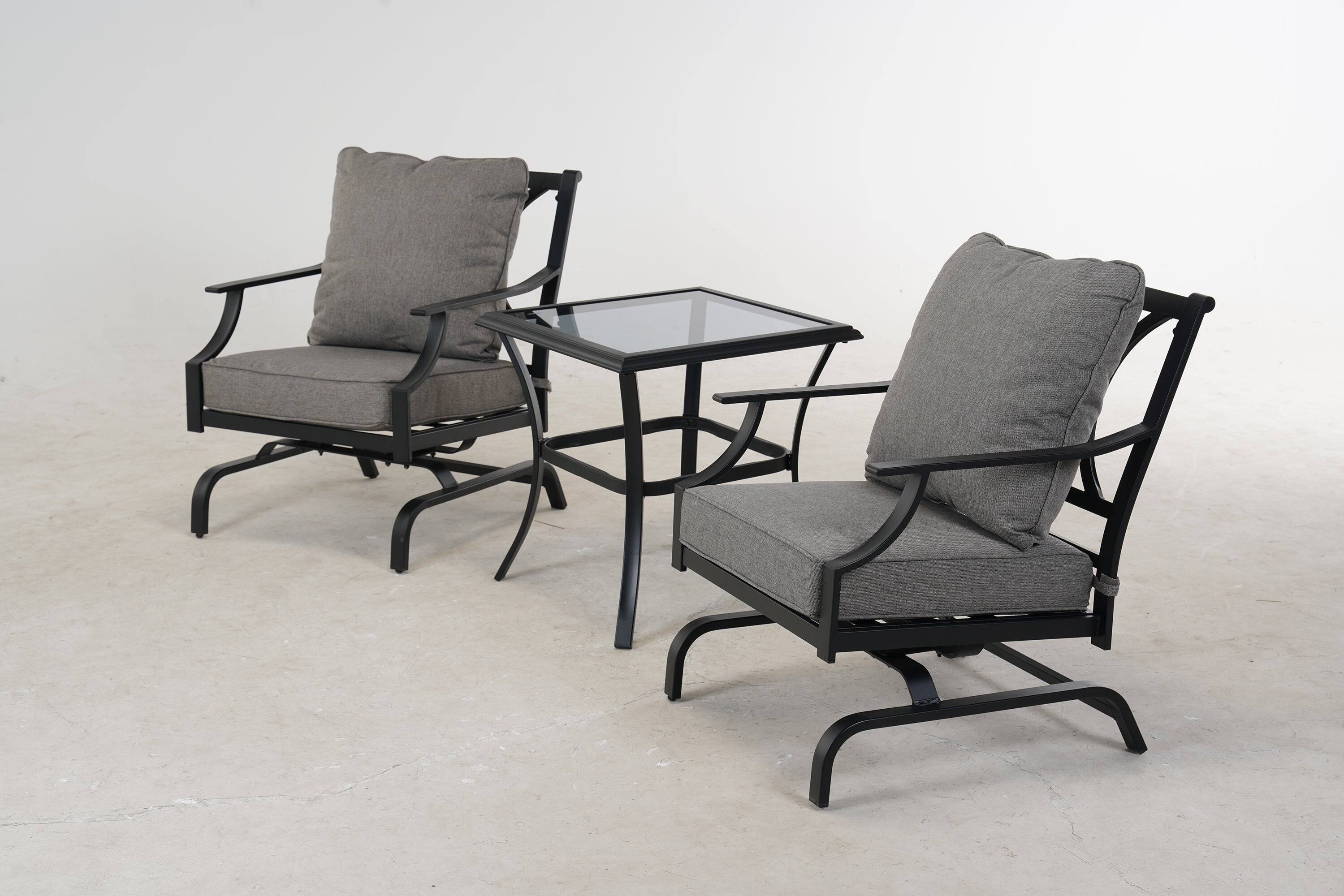 Alt View 1. Boyel Living - Black 3-Piece Outdoor Patio Conversation Set with Gray Cushions and Coffee Table - Black.