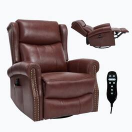 Boyel Living - Genuine leather Heat Massage Manual Recliner Chair with Rocker and Swivel for Living Room - Dark Red