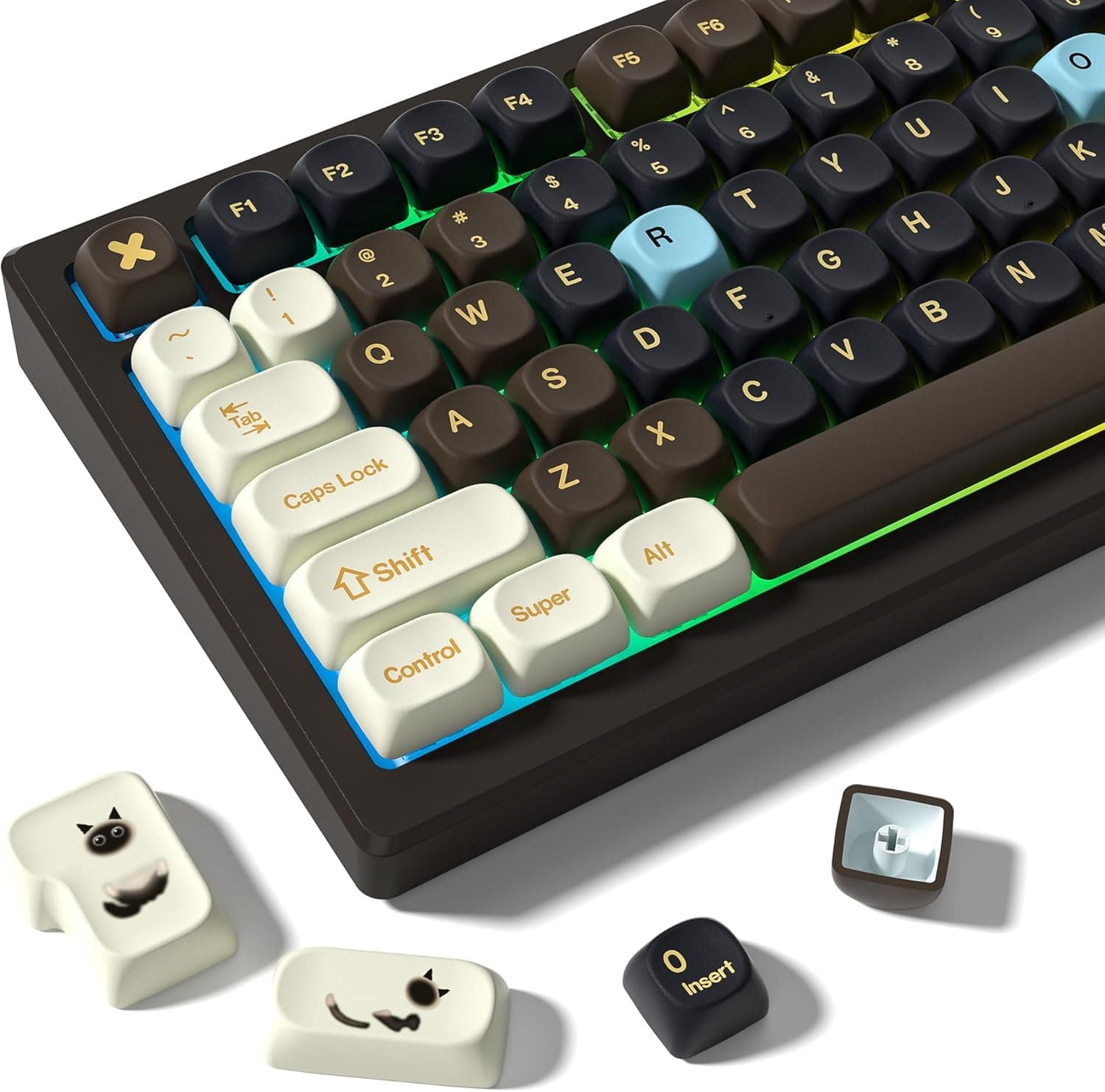 Womier - PBT Keyboard Keycaps, MOA Profile Dye-Sublimation for All percent Mechanical Keyboard - Black-White