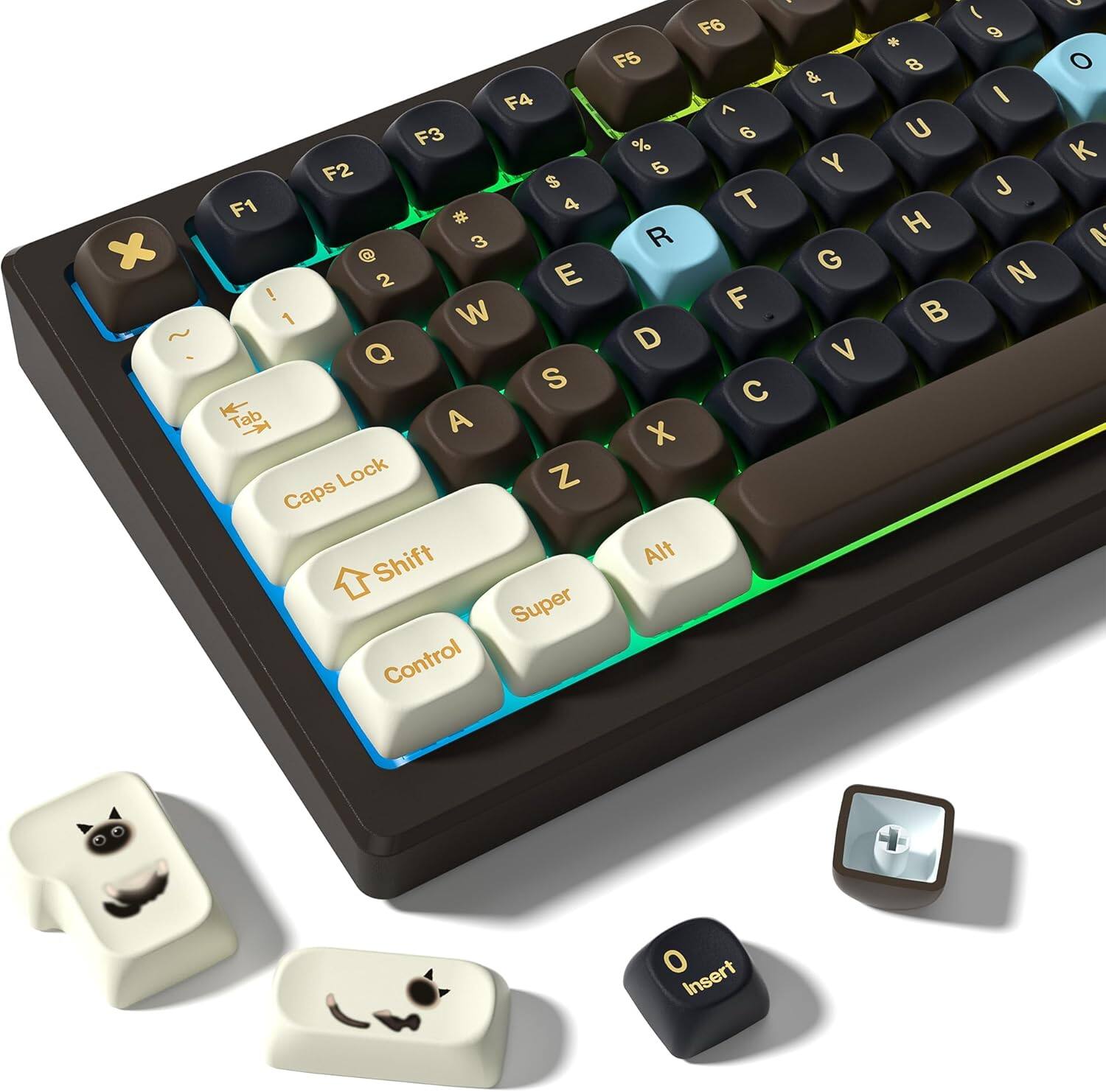 Womier - PBT Keyboard Keycaps, MOA Profile Dye-Sublimation for All percent Mechanical Keyboard - Black-White