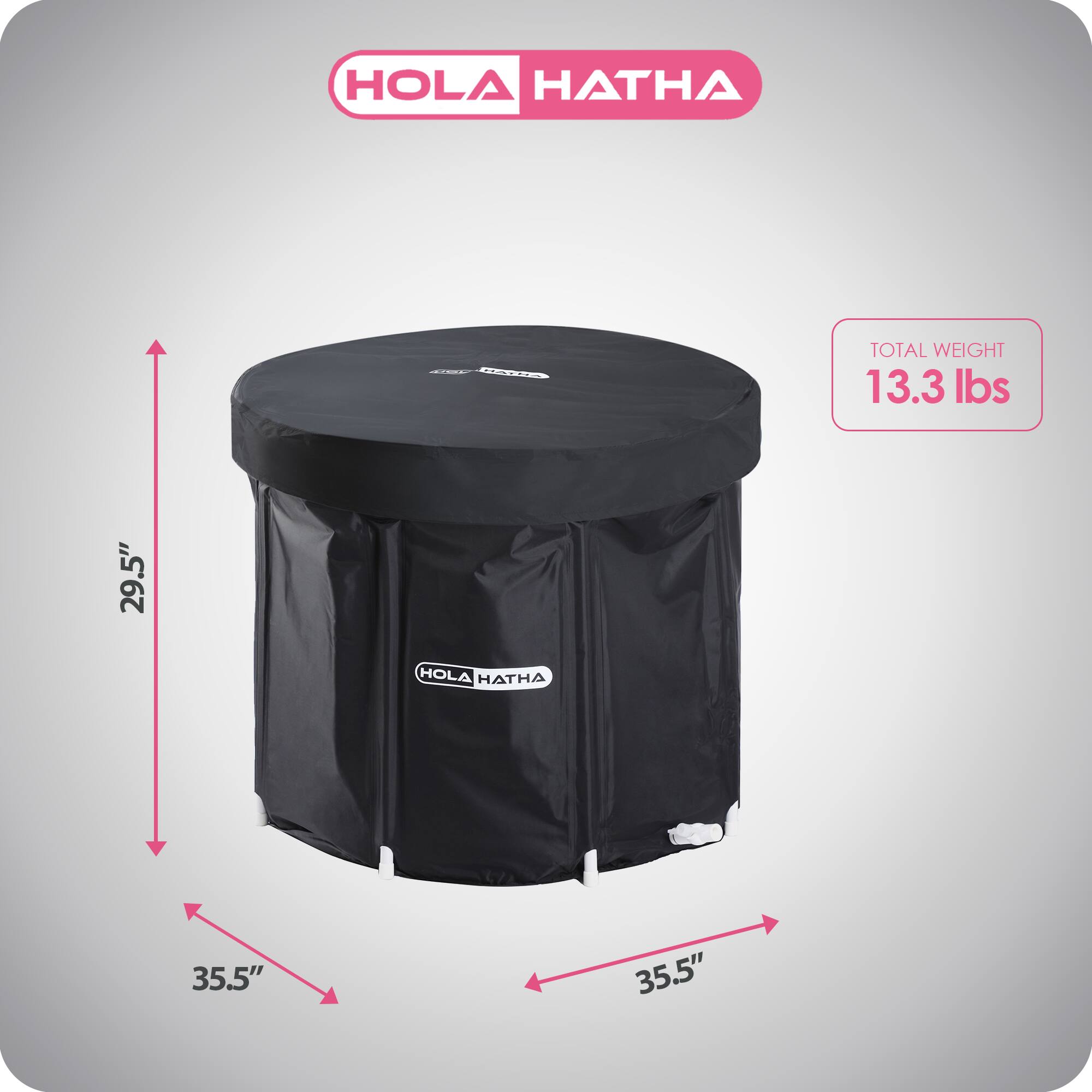 HOLA HATHA  
TOTAL WEIGHT: 13.3 lbs  
29.5" H  
35.5" W x 35.5" D