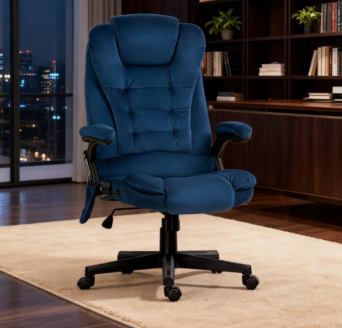 Alt View 4. TinyHomie - Dark Blue Velvet High Back Vibrating Massage Office Chair - Blue.