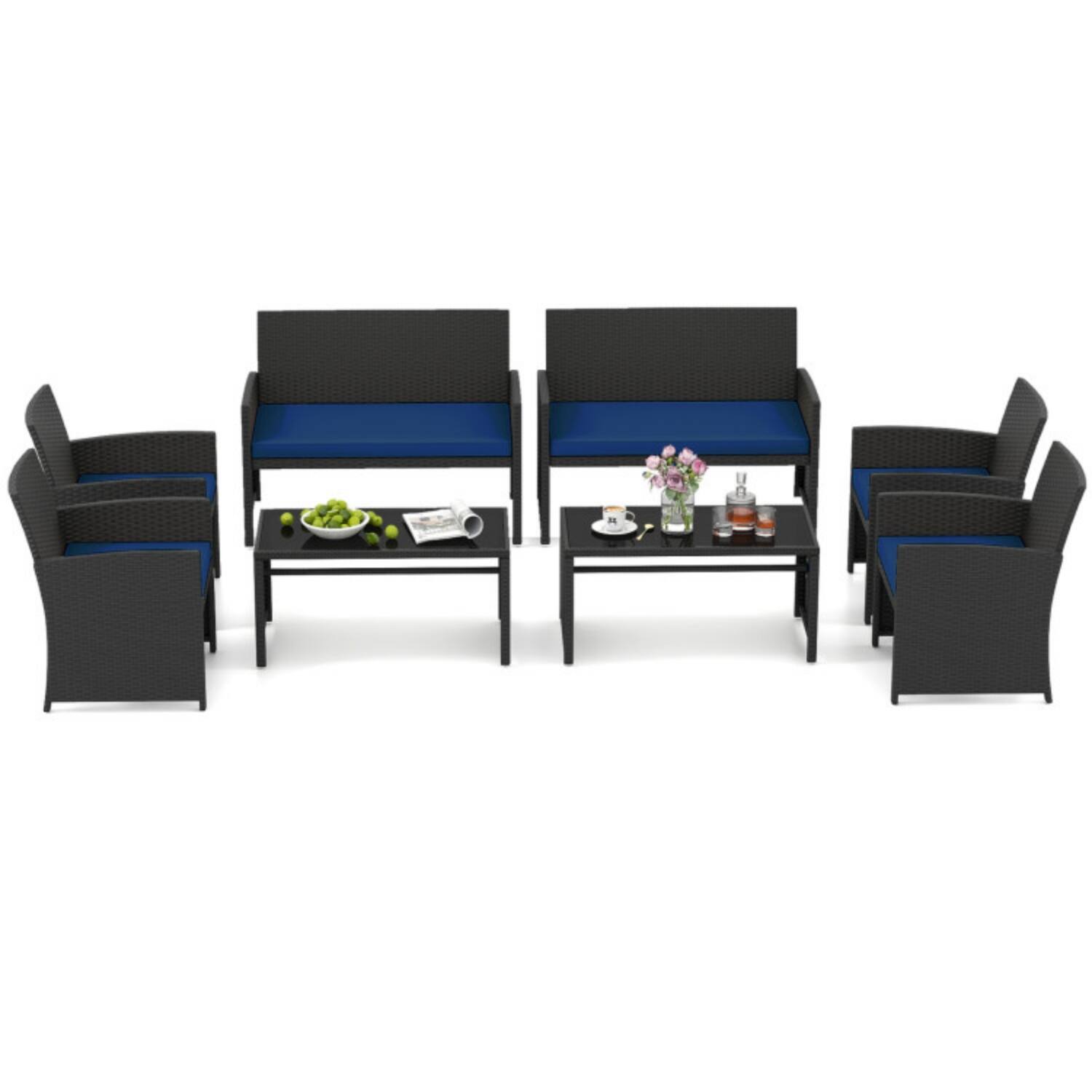 Alt View 3. Mondawe - 42x25x31 IN Freestanding Patio Sofa Set with Table and Cushions 4-Piece - Black+Navy.