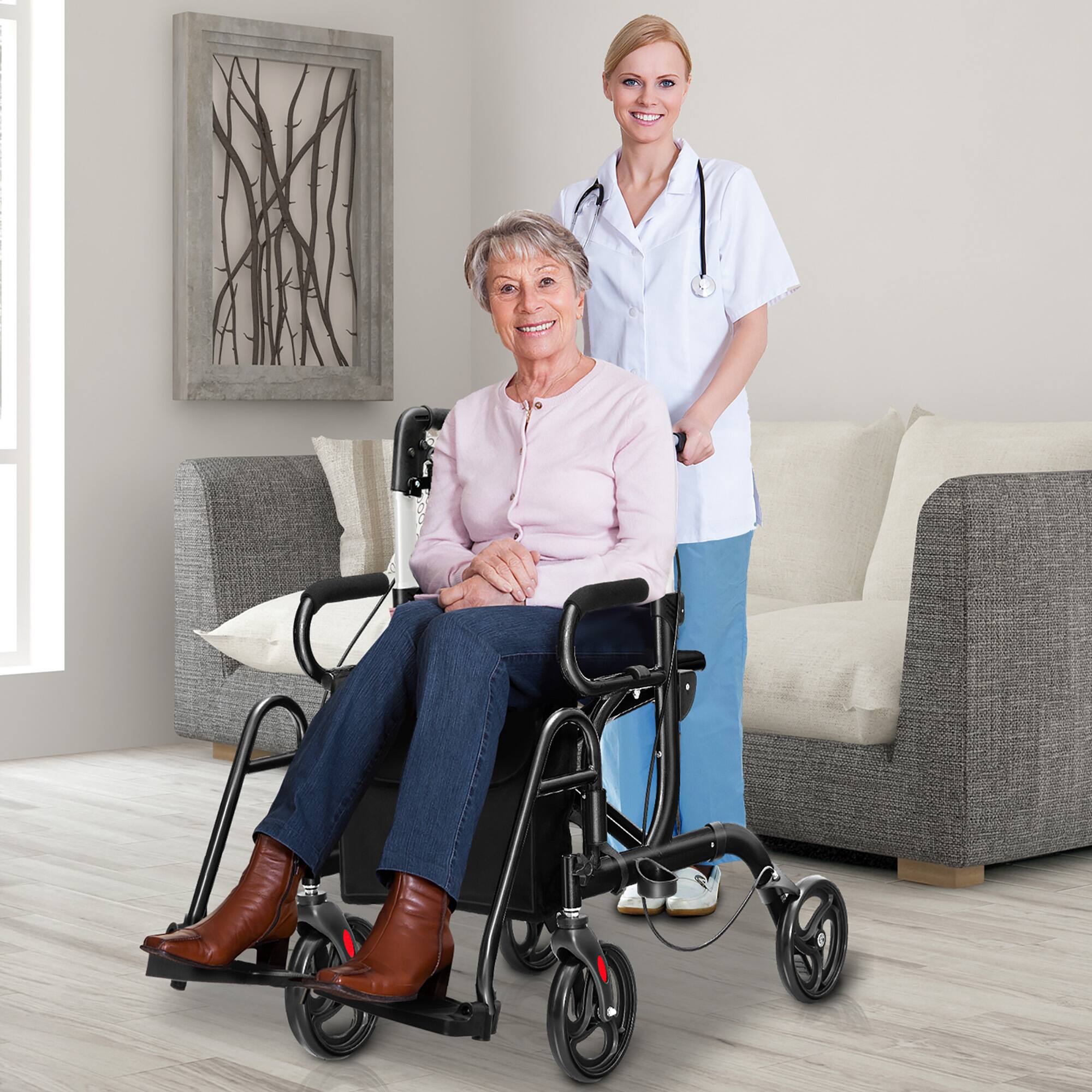 Alt View 1. Costway - Costway Rollator Walker with Seat Folding Walker with 8-inch Wheels Supports up to 350lbs Black - Black.