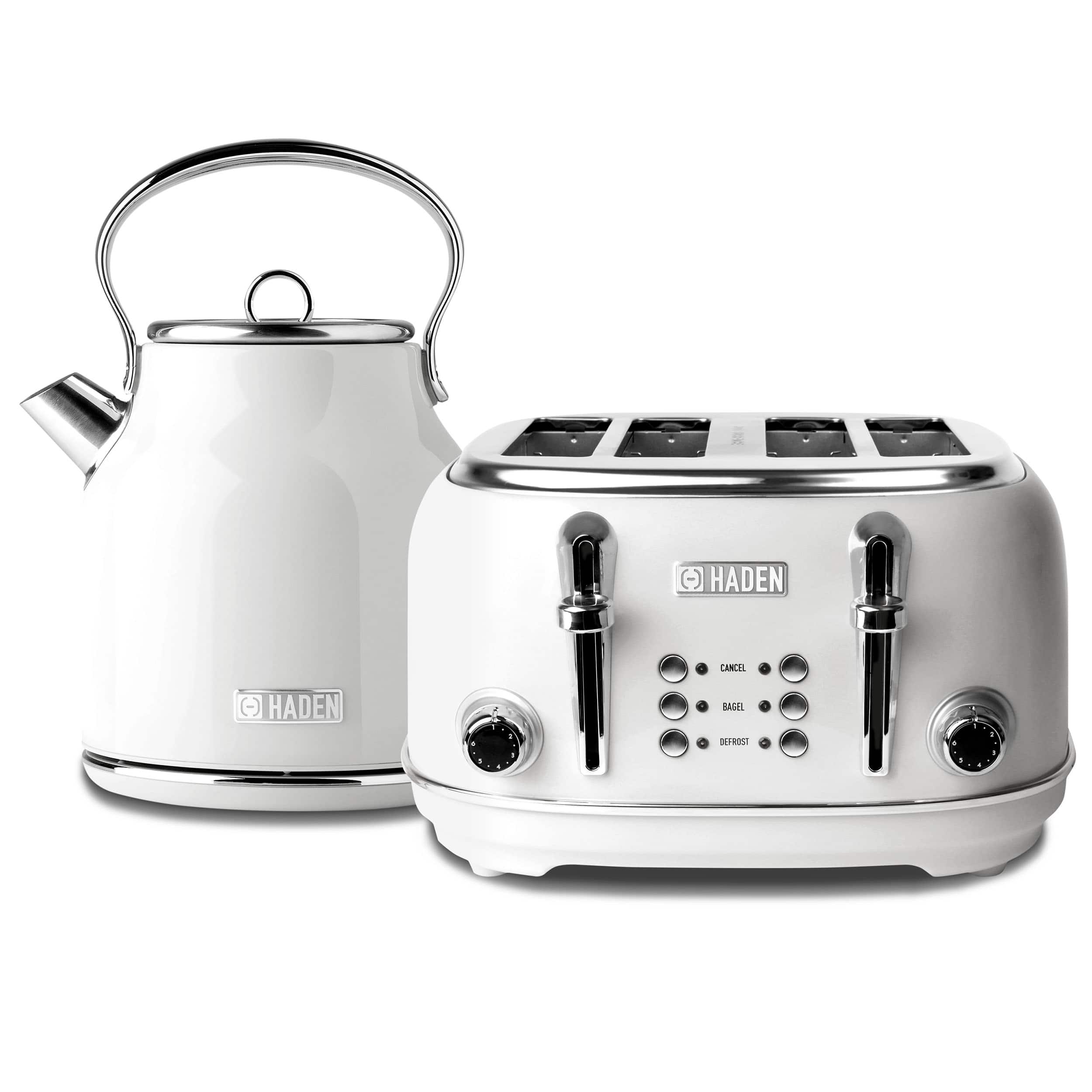Haden - Heritage 1.7 Liter Electric Tea Kettle & 4 Slice Wide Slot Toaster - White