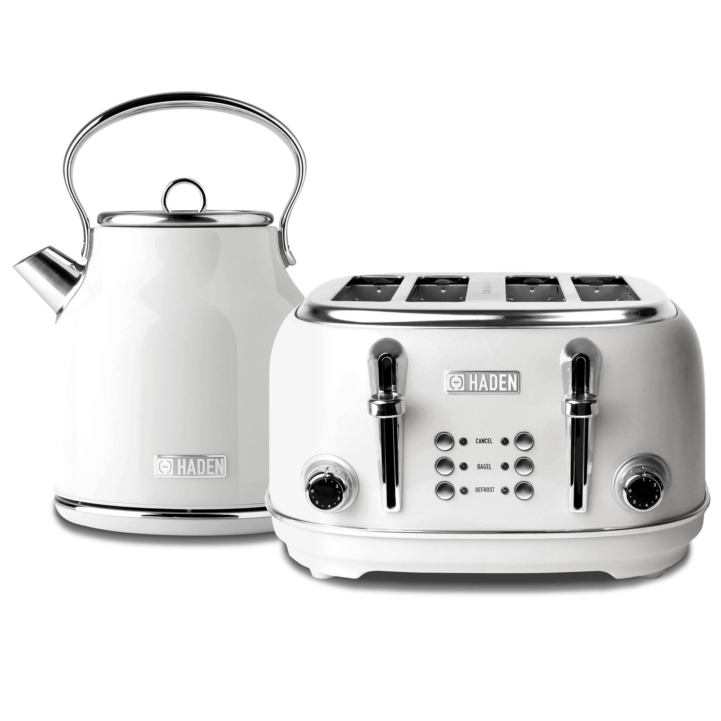 Haden - Heritage 1.7 Liter Electric Tea Kettle & 4 Slice Wide Slot Toaster - White