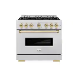 ZLINE - Autograph 36 in. 5.2 cu. ft. Classic Freestanding DuoPro Gas Range w/ Convection Oven in Satin Steel & Bronze Accents - Satin Stainless Steel