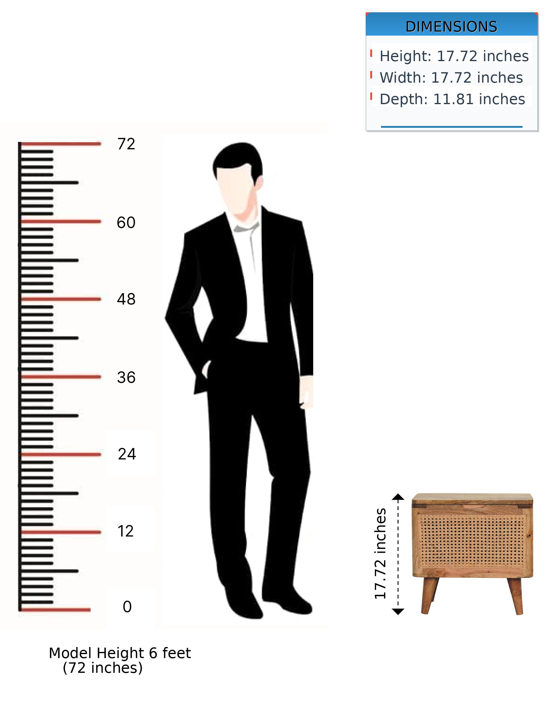 DIMENSIONS  
Height: 17.72 inches  
Width: 17.72 inches  
Depth: 11.81 inches  

Model Height 6 feet (72 inches)