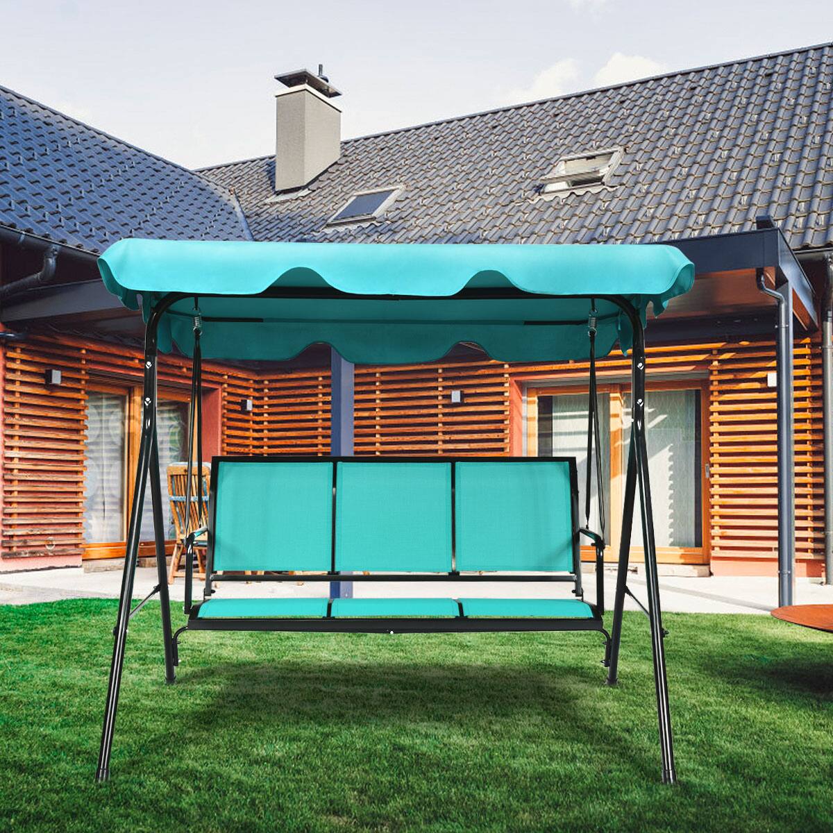 Alt View 3. Gymax - Gymax Outdoor Swing Canopy Patio Swing Chair 3 Person Canopy Hammock Blue - Blue.