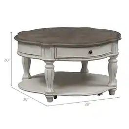 Starlight Canyon Home - Antique Oval Coffee Table with Drawer And Bottom Shelf Finish - White