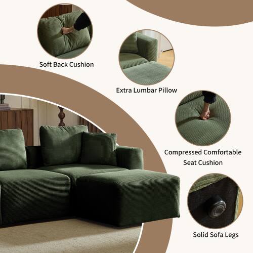 - Soft Back Cushion
- Extra Lumbar Pillow
- Compressed Comfortable Seat Cushion
- Solid Sofa Legs