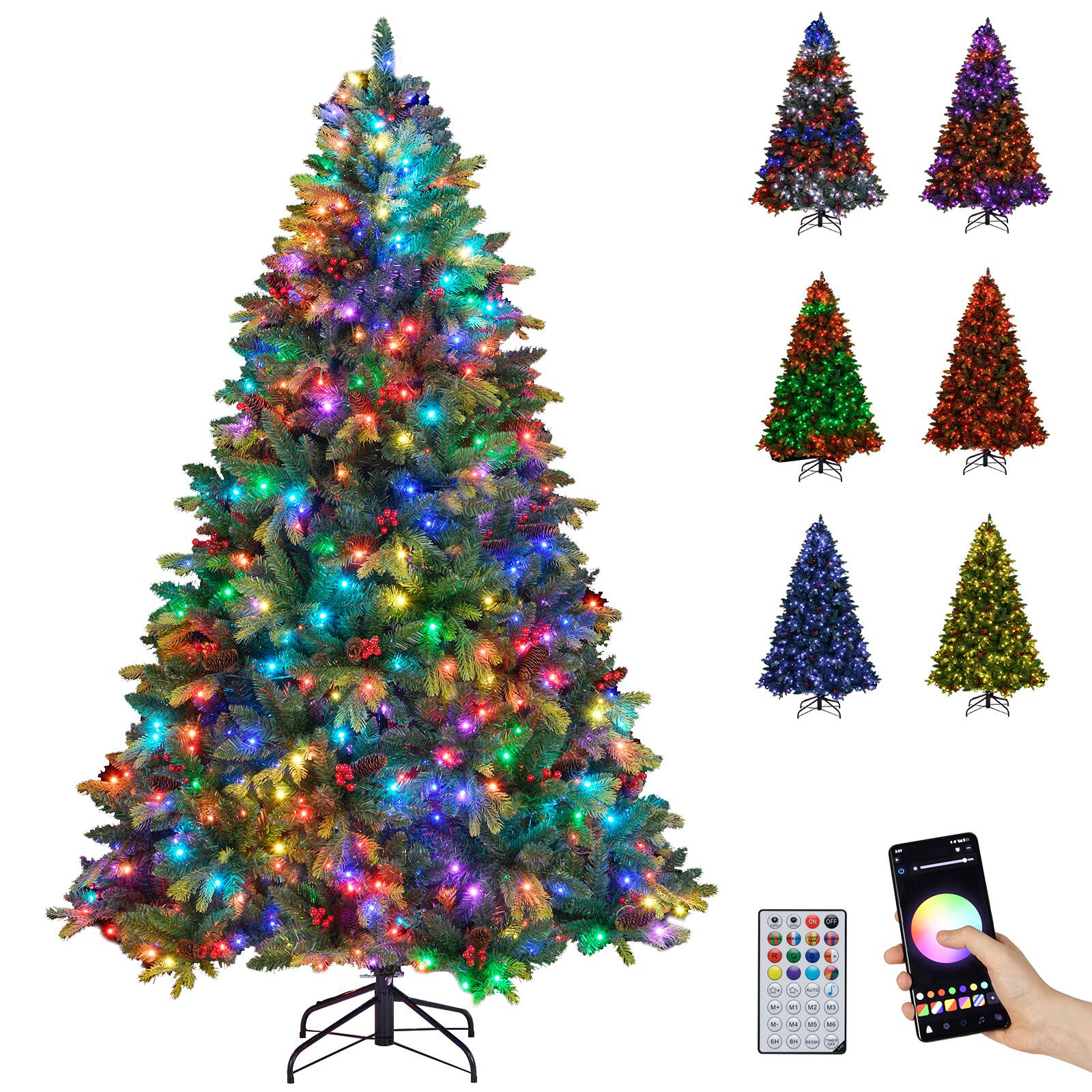 Gymax - 7 FT Smart Pre-Lit Artificial Christmas Tree w/ Remote Control Twinkling Modes - Green