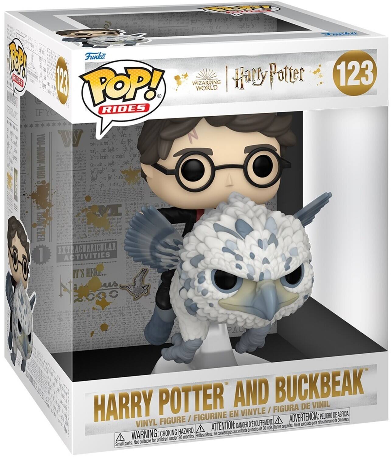 Funko POP! RIDES 123 WIZARDING WORLD IF YOU-KNOW WHO V 1 EXTRACURRICULAR ACTIVITIES IT'S ... HARRY POTTER AND BUCKBEAK VINYL FIGURE / FIGURINE EN VINYLE / FIGURA DE VINIL ATTENTION: DANGER O nos nenores 2 3E meses VINYL ATTENTION: DANGER O nos Partes pequeras l E adecuado pora A de mons de 3E CHOKING HAZARD. convient pas a enterts WARNING: Pettes pieces le children under 36 months Not suitable for Small parts.