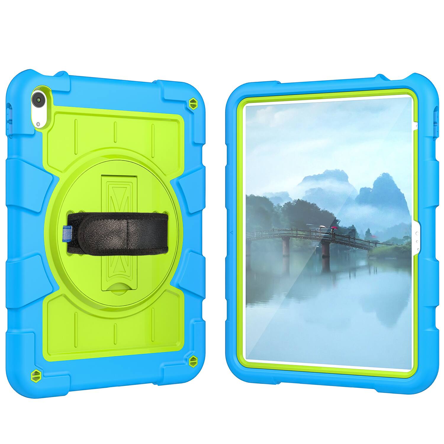 Alt View 4. Dteck - Heavy Duty Rugged Case for Apple iPad (A16) 11" 2025 & iPad 10.9" (10th Gen 2022),With Built-in Kickstand+Shoulder Strap - Blue Green.